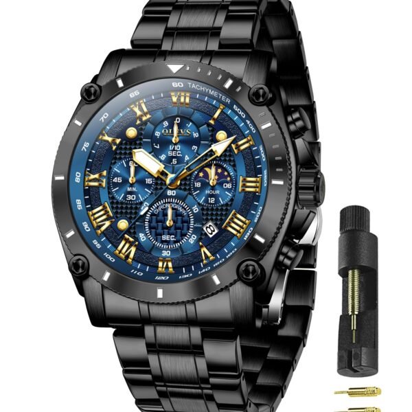 OLEVS Men Watches Chronograph Analog Quartz Fashion Gold Stainless Steel Waterproof Date Wrist Watch for Men