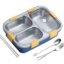 PRIME DEALS Lunch Box Sealed Leakage Proof Stainless Steel Lunch Box with Fork Chopstick&Spoon Lid Office Food Container for School Kids and Adults 750ml (Blue, 3 Compartment)