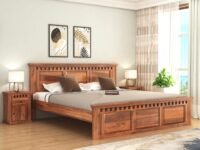 SONA ART & CRAFTS Kuber Solid Sheesham Wood Bed Queen Size Without Storage (78x60) Double Bed Queen Size Cot for Bedroom (Natural Finish)