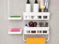 Satpurush Plastic Bathroom Accessories, Bathroom Rack, Bathroom Shelf Organizer, Wall Mounted Shelf, Bathroom Hardware And Accessories, Storage Racks, (4 Pack, 2 Bath Shelf + 2 Soap), White