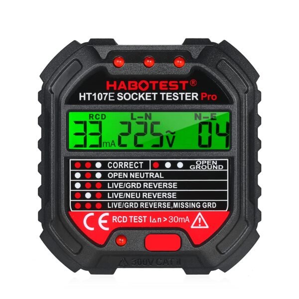 Socket Tester, GFCI Outlet Tester with Voltage Display 90-250V Socket Tester Automatic Electric Circuit Polarity Voltage Breaker Finder HT107E
