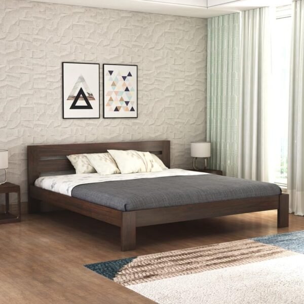 Solid Sheesham Wood King Size Bed Without Storage | Wooden Double Bed Cot Palang Furniture for Bedroom Living Room and Home | Walnut Finish, Mattress Size: 78 X 72 Inch