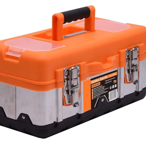 Tool Stainless Steel Tool Box - Small Metal Organizer Box with Removable Storage Tray - Ergo Handle - Secure Steel Latch - Quick Access Lid Compartments (17 inch)